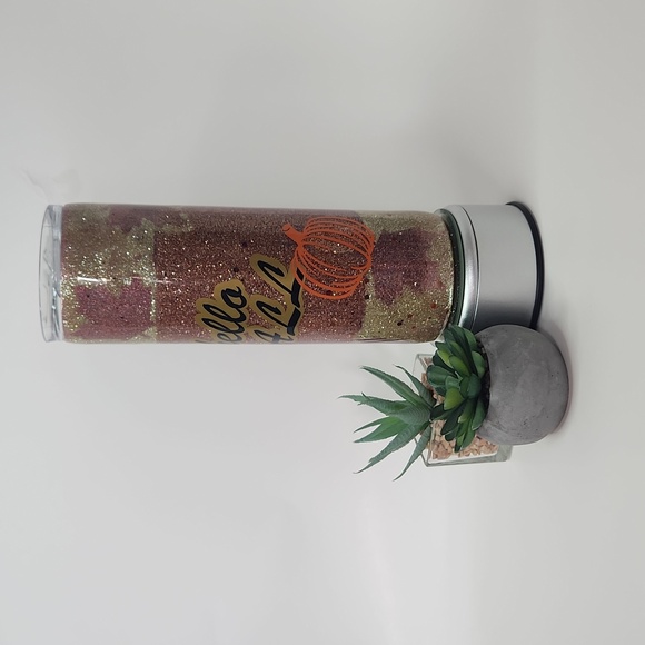 Hand glittered and sealed HELLO FALL tumbler - Picture 2 of 5